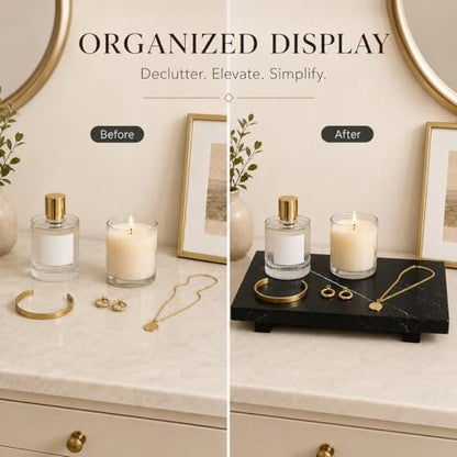 Black Marble Large Pedestal Tray for 13.8 in - color: Black Marble-13.8 in