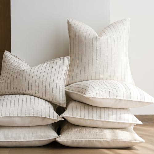 MOROCO Linen Striped Throw Pillow Covers 18x18 Set of 2, Grey - color: Grey, size: 18" x 18" (Pack of 2)
