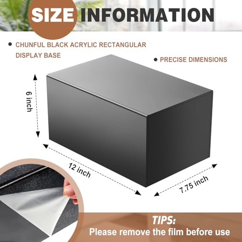 Chunful Black Acrylic Display Box Riser, 12"L X 7.75"W X 6"H Pedestal Stand - size: 12" L X 7.75" W X 6" H