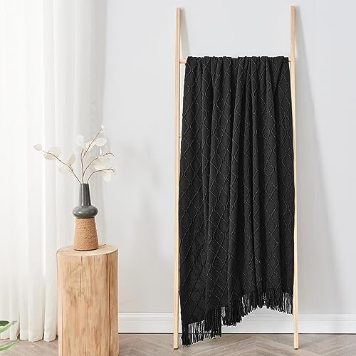 inhand Black Knitted Throw Blanket for Couch and Bed, 60"x80" - color: Black, size: 60"x80"