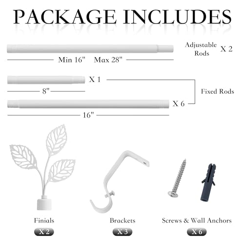 RYB HOME Extra Long Curtain Rod, Stainless Steel Heavy Duty Leaf Finial - color: Matt White, size: 72-144"