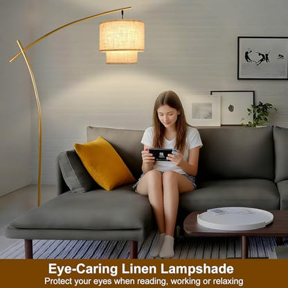 Lightdot Gold Arc Floor Lamp 70in Modern Standing Tall Lamps 3000K Dimmable - color: Fabric-Gold