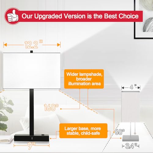 Lynnoland 21" Set of 2 Table lamp with USB A+C & AC Outlets, Touch Control 3-Way Dimmable Nightstand Lamps for Bedroom Living Room Office Reading, White Shade Touch Lamps, 5000K LED Bulbs Included - color: White Line & Matte Black