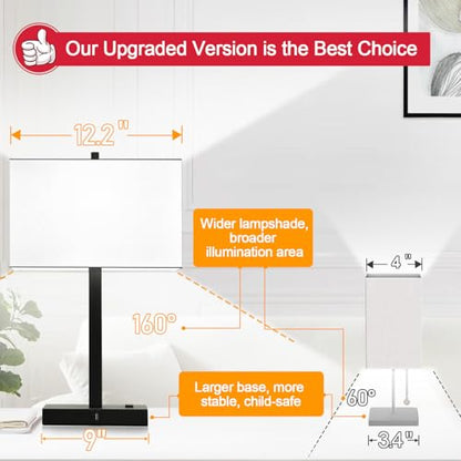 Lynnoland 21" Set of 2 Table lamp with USB A+C & AC Outlets, Touch Control 3-Way Dimmable Nightstand Lamps for Bedroom Living Room Office Reading, White Shade Touch Lamps, 5000K LED Bulbs Included - color: White Line & Matte Black