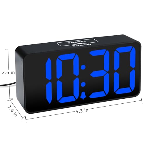 DreamSky Small Digital Alarm Clock for Bedroom with Large Big Numbers - color: Black Case Blue Digits