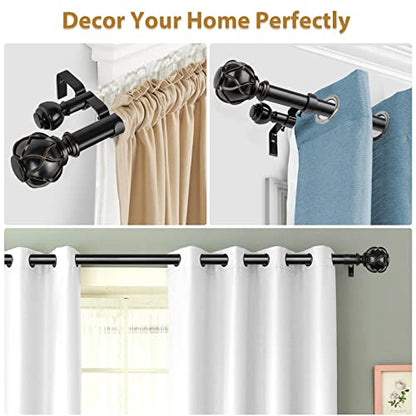 KAMANINA Double Curtain Rod for Windows 48 to 84 Inch, Adjustable, Black - color: Black, size: 48-84"