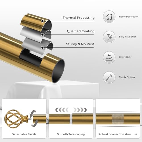 2 Pack Gold Curtain Rod 30-42 Inch, Adjustable Curtain Rods for Windows - color: Brass Gold, size: 30"-42"|2 Pack