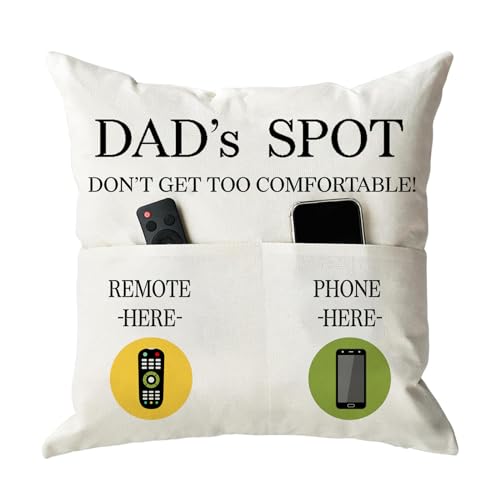 ONFAON Father's Day Throw Pillow Case, Dad's Spot Throw Pillow Covers 18 x 18 Inch，Dad Gifts from Daughter Son，Birthday Christmas Thanksgiving Day Gifts for Papa Stepdad ，2-Pocket - color: Dad 2-pocket