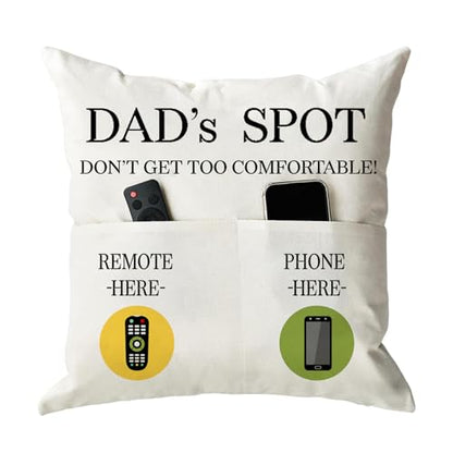 ONFAON Father's Day Throw Pillow Case, Dad's Spot Throw Pillow Covers 18 x 18 Inch，Dad Gifts from Daughter Son，Birthday Christmas Thanksgiving Day Gifts for Papa Stepdad ，2-Pocket - color: Dad 2-pocket