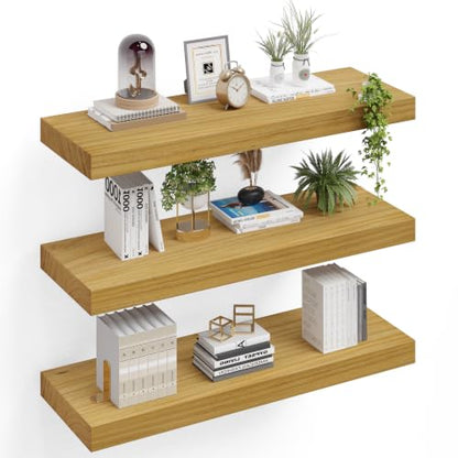 36" Extra Deep Floating Shelves, Set of 3, Natural Wood - color: Natural, size: 3T36IN