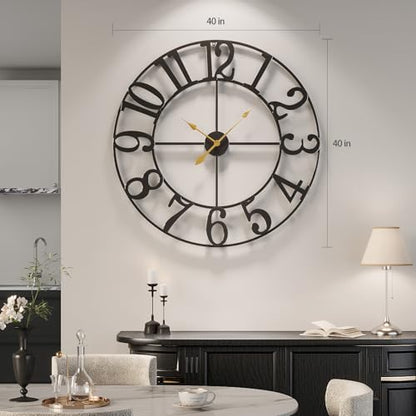 Cuspin Extra Large Wall Clock 40 Inch Black Metal Clock for Living Room - color: Black Arabic Number, size: 40 Inch