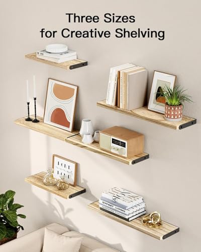 Amada Solid Paulownia Wood Wall Shelves, Medium Size, 6 Pcs, Natural Wood - color: Wooden, size: Medium