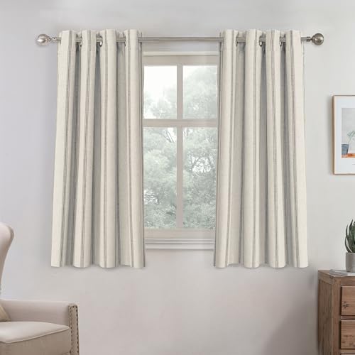 DriftAway Farmhouse Linen Stripe Blackout Curtains, Grommet, W52xL45, Gray - color: G Gray Stripe, size: 52"W x 45"L (Pack of 2)