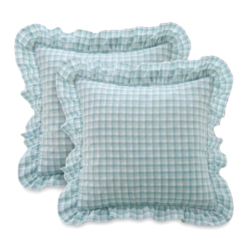 Mywinlle Dusty Blue Plaid Throw Pillow Shams, 18"x18", Set of 2 - color: Dusty Blue Gingham, size: 18" x 18" (Pack of 2)