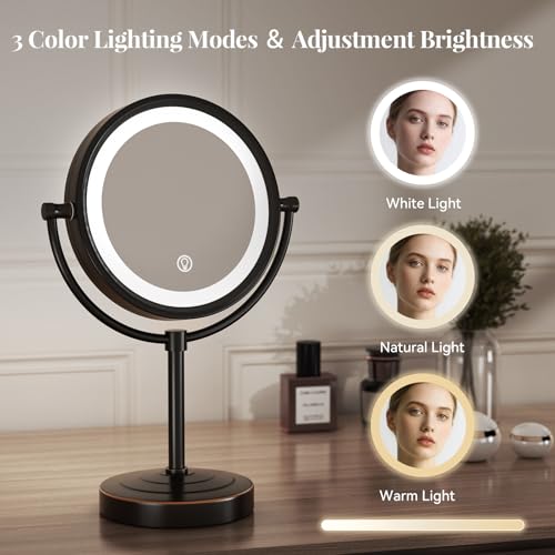 GURUN 8.5" LED Tabletop Makeup Mirror Dimmable Double Sided Bronze 10x - color: Bronze 10x