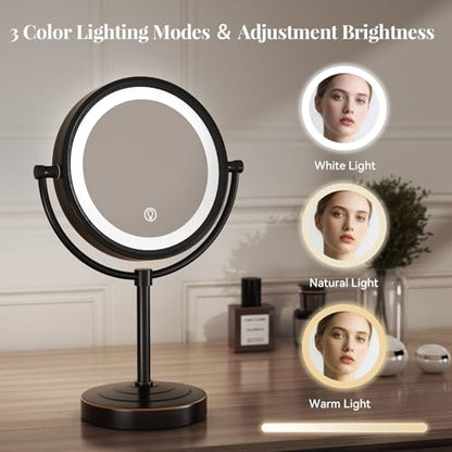 GURUN 8.5" LED Tabletop Makeup Mirror Dimmable Double Sided Bronze 10x - color: Bronze 10x