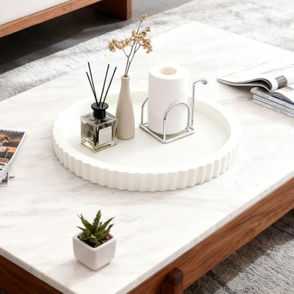 White Round Wood Tray, 11 in Fluted Vanity Tray - color: White
