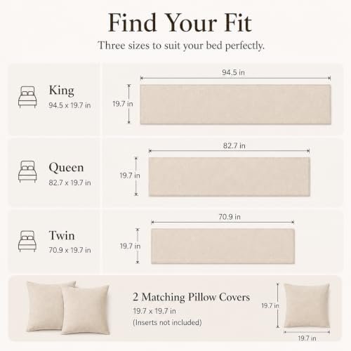 Solid Bed Runner Set,2 Pillow Covers,Oatmeal,70.9x19.7in - color: Oatmeal, size: Twin/Twin XL
