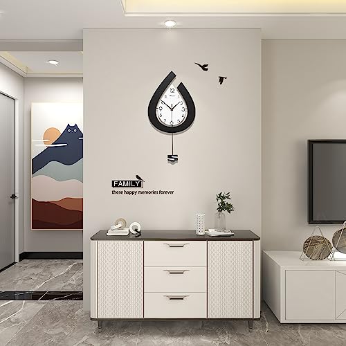 Large Modern Black Pendulum Wall Clock for Living Room Decor - size: 22.4 INCH