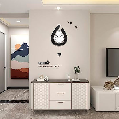 Large Modern Black Pendulum Wall Clock for Living Room Decor - size: 22.4 INCH