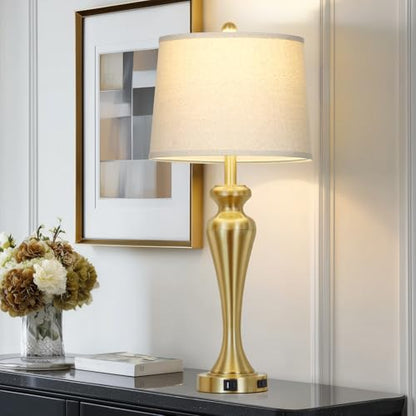 30 Inch Gold Single Table Lamp, 3-Way Dimmable Touch Control Bedside Lamps with USB A+C Ports and AC Outlet, Metal Brass Bedroom Lamps for Night stand, Modern Tall Lamp for Living room end table - color: Gold-1PK