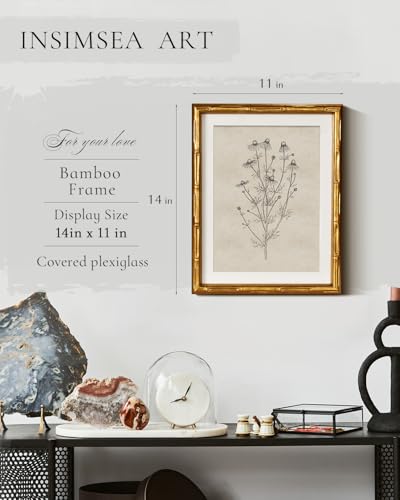 InSimSea Gold Bamboo Framed Wall Art, Chamomile Botanical Prints, 11x14In - color: Chamomile