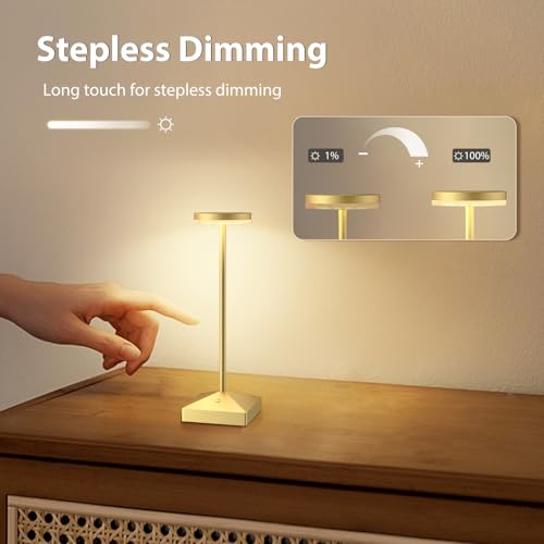 3 Pack Small Gold Rechargeable Cordless Table Lamps Dimmable - color: Gold-C
