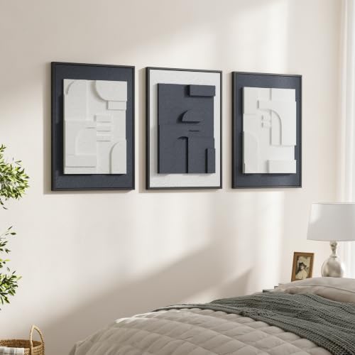 JACUKO Large Wall Art 3D Textured Modern Abstract 3-Piece 16x24 Inch - size: 16"W x 24"H x 3Pcs
