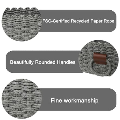 Woven Paper Rope Wicker Basket for Organizing(Set of 3,Grey) - color: Dark Grey