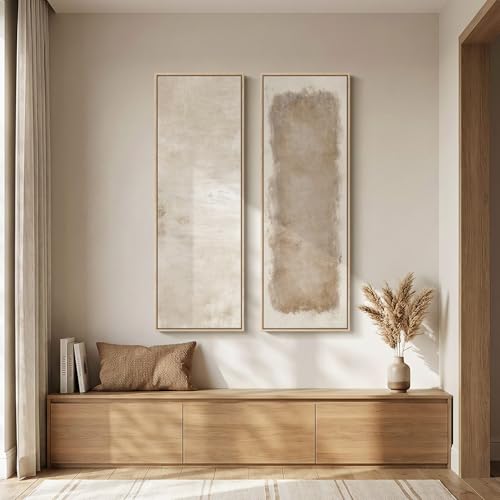Large Framed Beige Cream Abstract Vertical Wall Art for Hallway, 2 Piece - color: Neutral --B, size: 20"W x 60"H x 2Pcs