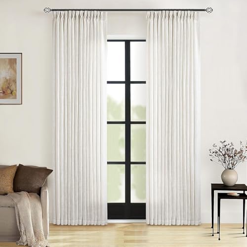 TWODRAPES 90 Inch Pinch Pleated Linen Textured Curtains 2 Panels, Natural - color: Natural, size: 40"W x 90"L (Pack of 2)