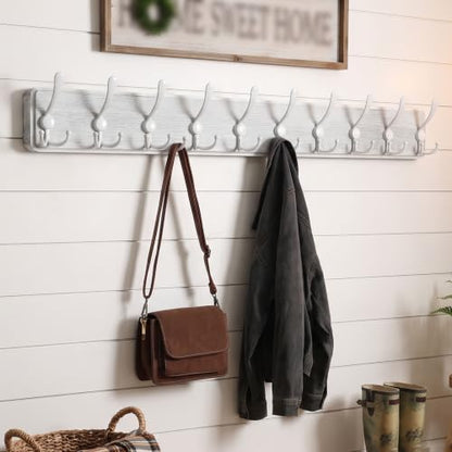 WEBI Coat Rack Wall Mount White,38 9/16" Long Coat Hooks Wall Mounted,Large Wall Coat Hanger,10 Tri Hooks for Hanging Coats,Clothes,Jacket,Farmhouse,White - color: White/White, size: 10 Hooks