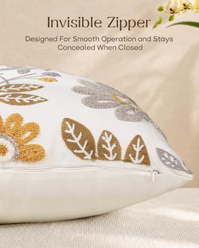 Fall Embroidered Throw Pillow Cover 20x20 Inch, Amber Blooms - color: Amber Blooms, size: 20" x 20" (Pack of 1)