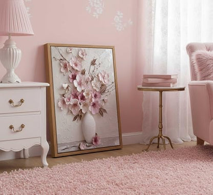 Framed Pink Floral Canvas Wall Art - color: Framed, size: 16"L x 12"W