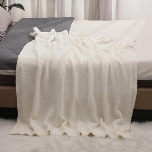 bearberry Knit Throw Blanket 50x60 Cream Super Soft Plush for Couch - color: Cream, size: Throw(50″x60″)
