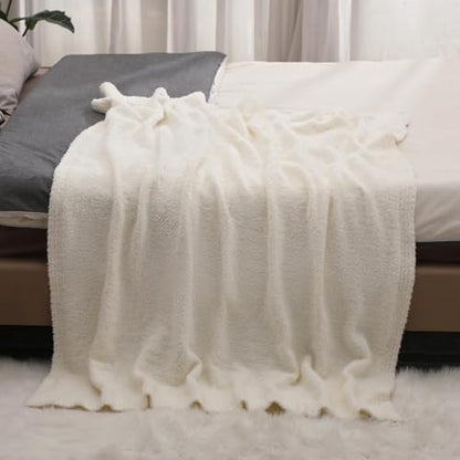 bearberry Knit Throw Blanket 50x60 Cream Super Soft Plush for Couch - color: Cream, size: Throw(50″x60″)