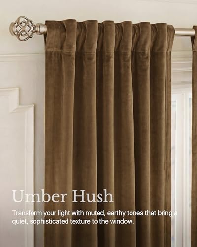 NICETOWN Blackout Brown Velvet Curtains for Bedroom, W52 x L84, 2 Panels - color: Brown, size: 52"W x 84"L (Pack of 2)
