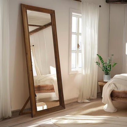 MELOMOIR 64"x21" Rustic Farmhouse Full Length Mirror with Solid Wood Frame - color: Wood, size: 64"L x 21"W