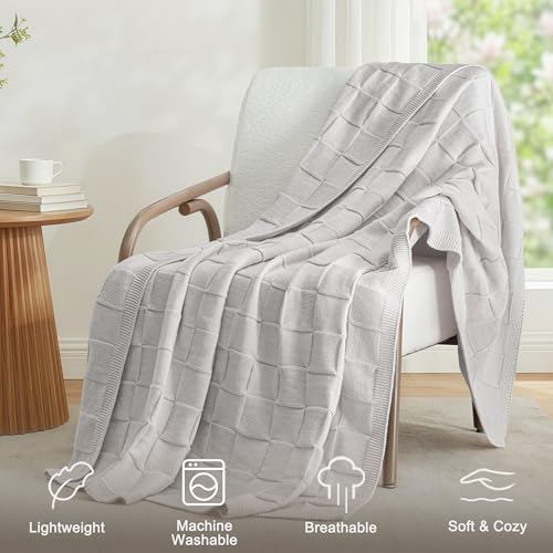 Whale Flotilla Checkered Knit Throw Blanket for Couch, Light Grey - color: Light Grey, size: 50x60 Inch