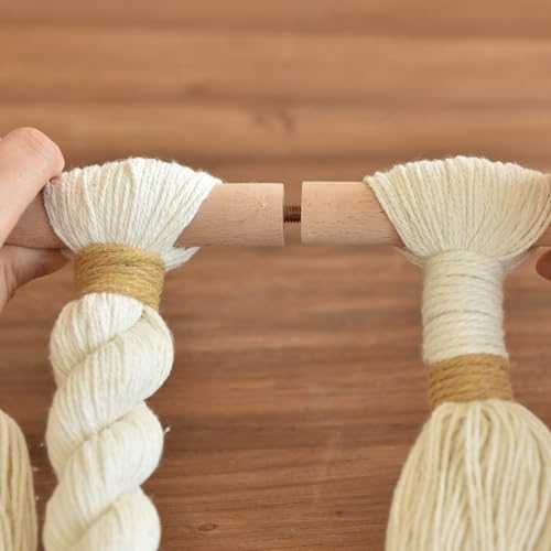 Macrame Wall Hanging Woven Knot Tassel Fringe Boho Wall Art 27"W*29"L - color: Ivory3