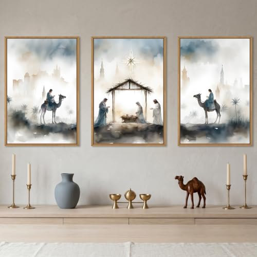 DRACIT Catholic Jesus Nativity Scene Framed Canvas Wall Art Set-16"x24"x3 - color: Jesus Nativity Wall Art, size: 16"L x 24"W