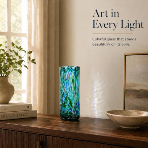 9.45in H Sea Glass Cylinder Vase Unique Hand Blown Glass Vase for Flower - color: Teal