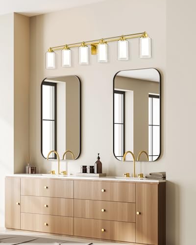 HWH Bathroom Vanity Light Fixtures 6-Light, Brushed Gold, 5HLT63B-6W-LED BG - color: Brushed Gold + LED, size: 6 Lights