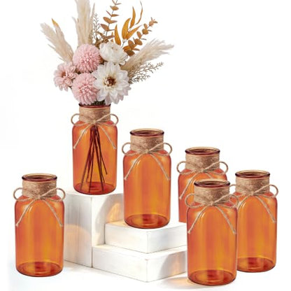 6Pack Mason Jars for Centerpiece Glass Flower Bud Vase Amber Vases - color: Amber