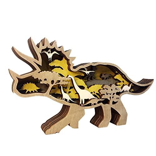 Wooden Dinosaur Decor,Triceratops Statues and Figurines,Table Knick Knacks Decorations for Home… - color: Triceratops(brown)