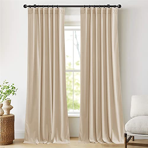 NICETOWN Beige Velvet Curtains 84 inch Long, 52" W x 84" L, 2 Panels - color: Beige, size: 52"W x 84"L (Pack of 2)