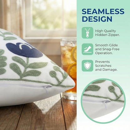 Navy Blue Bird Floral Embroidered Pillow Covers 20x20 Set of 2 - color: Navy Blue Green, size: 20" x 20" (Pack of 2)