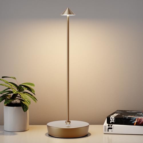 Rechargeable Cordless Table Lamp, Portable Powered LED Battery 6000mAh Metal USB Desk Lamp, 3 Levels Brightness Light for Restaurants Outdoor (Titanium) - color: Titanium
