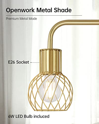 Brass Gold Standing Floor Lamp for Living Room - Modern Industrial Design with 6W LED Bulb, Foot Switch, Metal Tall Stand, Minimalist Farmhouse Boho Style for Bedroom & Office - style: Gold Industrial Floor Lamp