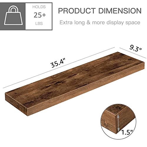 QEEIG Long Floating Shelves for Wall (Brown, Set of 2, 35.4") - color: A. Brown, size: 35.4"